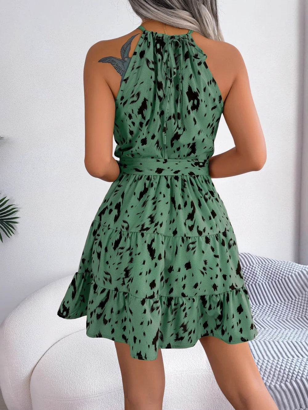 Women's Leopard Print Ruffled Dress™ Hanging Neck Fashion Halter Mini Dress