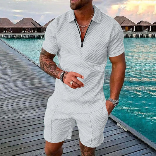 Men's Shorts Set™ Short Sleeve Zip Polo Shirt Street T-shirt Two Piece Casual Sportswear