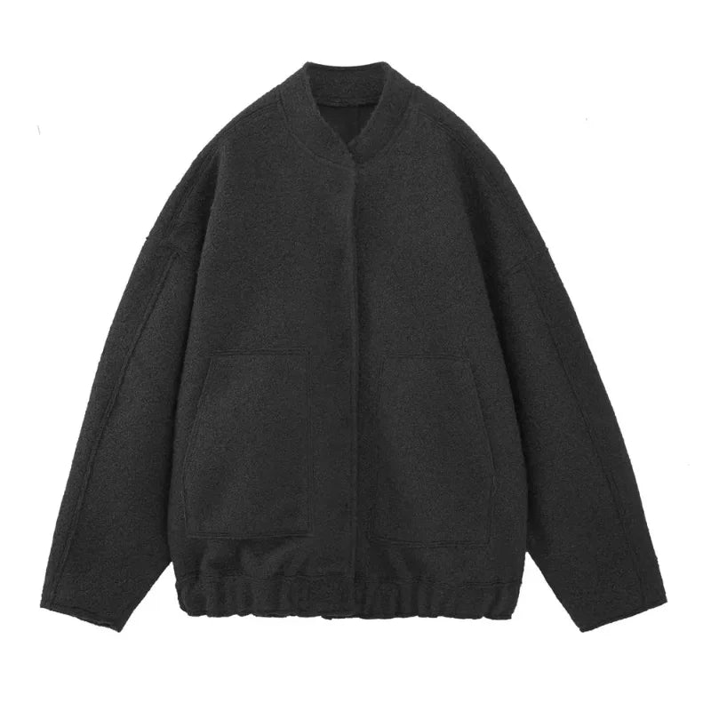 Woman's Oversized Bomber Jacket™ ZABZA Autumn Round Neck Long Sleeve Hidden Button Loose Jackets