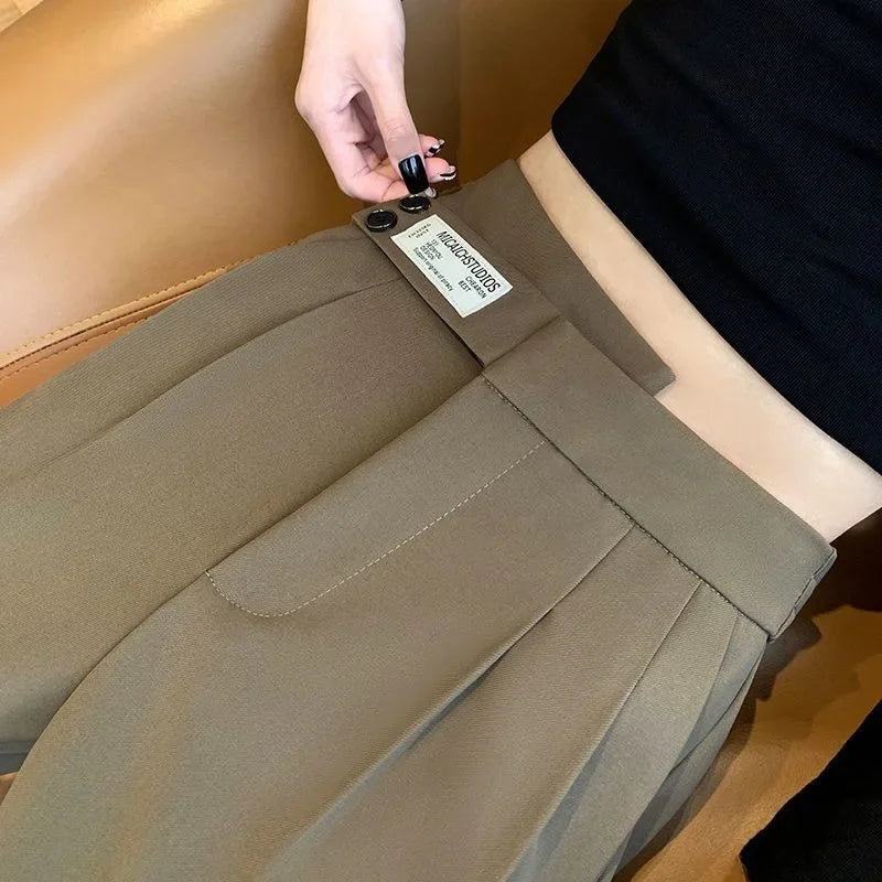 Women's High-Waisted Draped Bell Bottom Trousers™ Loose-Fit Floor-Length Straight-Leg Pants