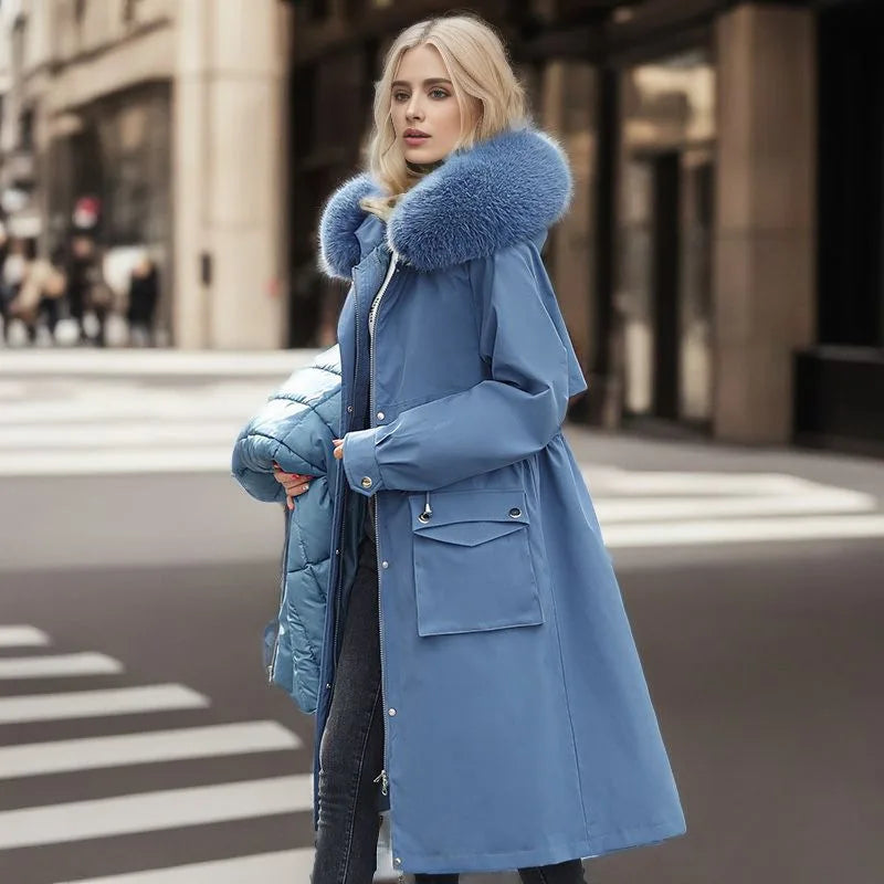 Women's Parkas Coat™ Thick Pinch Cotton Detachable Inner Tank Long Over Knee Coat