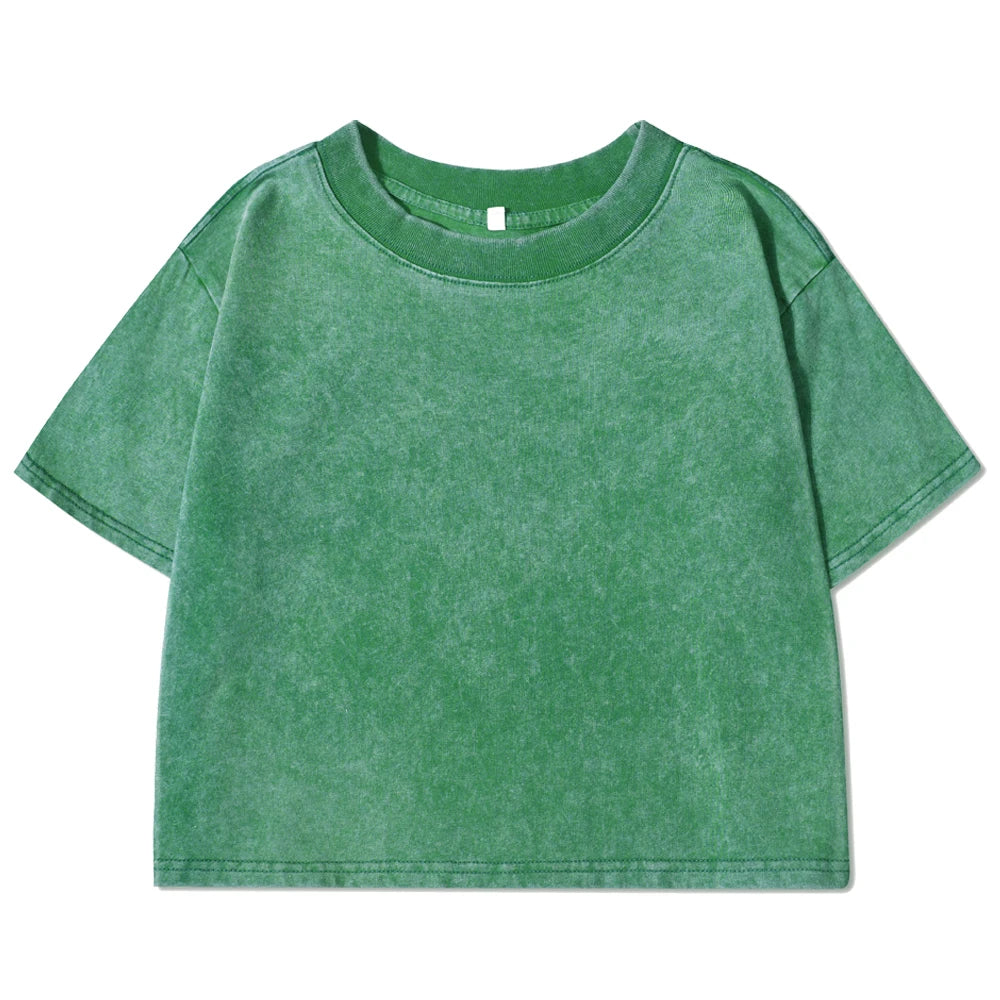 Women's Short Washed T-Shirts™ Soft Cotton Short Sleeve Retro Crop Tees