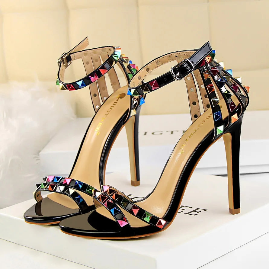 Women High Heels Rivets Studded Sandals™  Stiletto Gladiator Pumps Open Toe Luxury Sandals