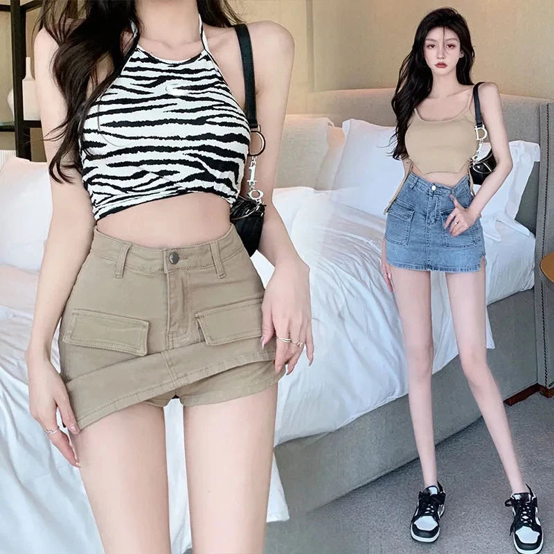 Women's Denim Short Skirt™ Summer Slim High Waist Wrap Hip Mini Pockets Short Skirt
