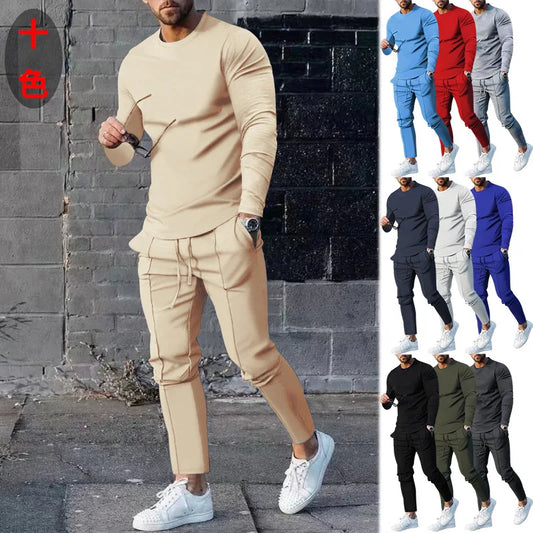 Men's spring two-piece set™ crew neck long-sleeved and t-shirt trousers suit