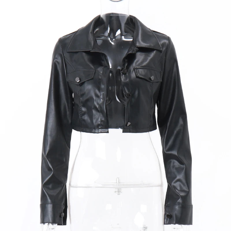 Women's Faux Leather Short Jacket™ Y2K Turn-down Collar Fashion Grunge Street Casual Coats