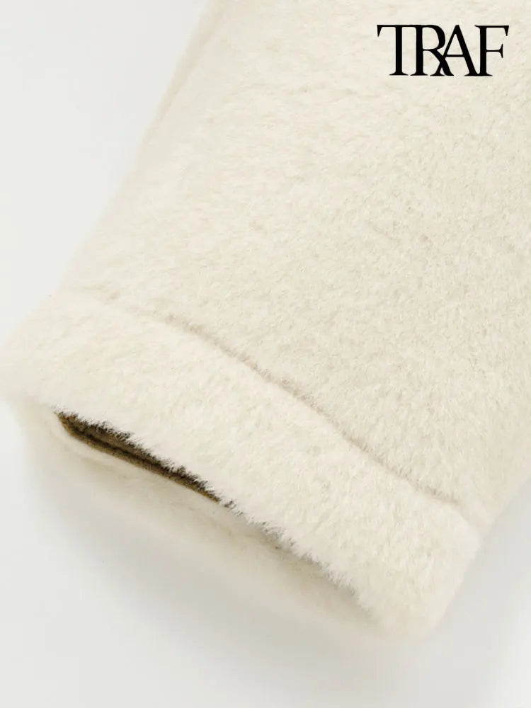 Women's Thick Warm Faux Fur Jacket™ TRAF Long Sleeve Coat, Front Toggle Coat