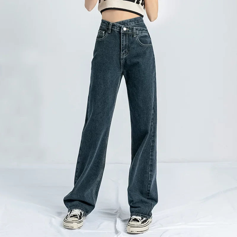 Women's Denim Jeans™ Irregular High-Waisted Wide Straight-Leg Draped Trousers
