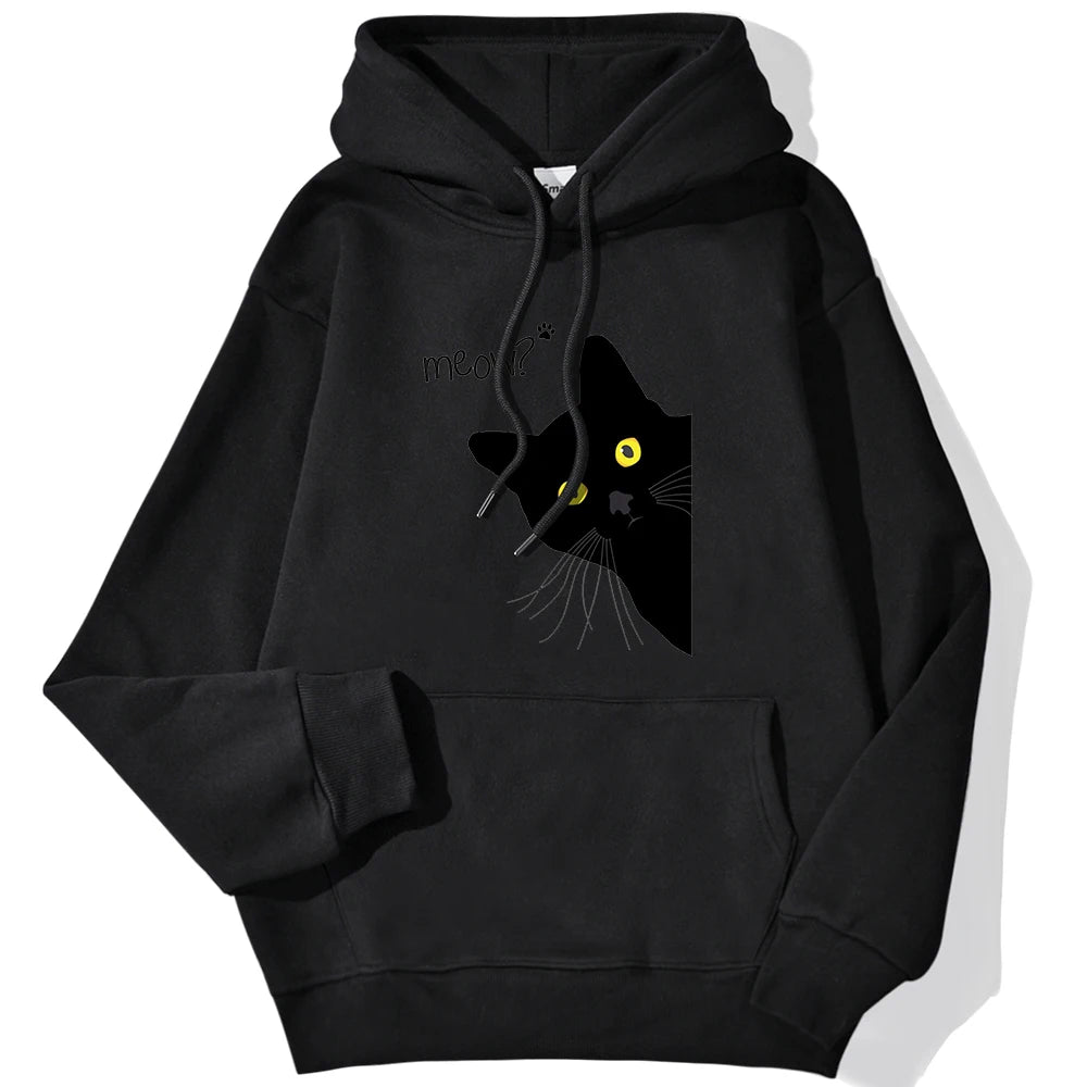Women's Hoodies™ Meow Black Cat Printed Pullover Pocket Drop Sleeves Loose Hoodies