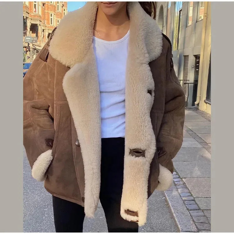 Women's Vintage Faux Leather Coat™ Warm Thick Fluffy Long Sleeve Big Lapel Single Button Winter Jacket