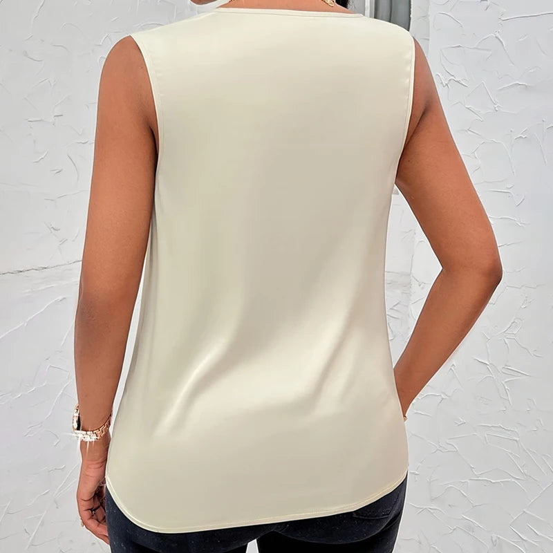 Women's Silk-Like Satin Tank Tops™ Strappy Cowl Neck T-Shirts