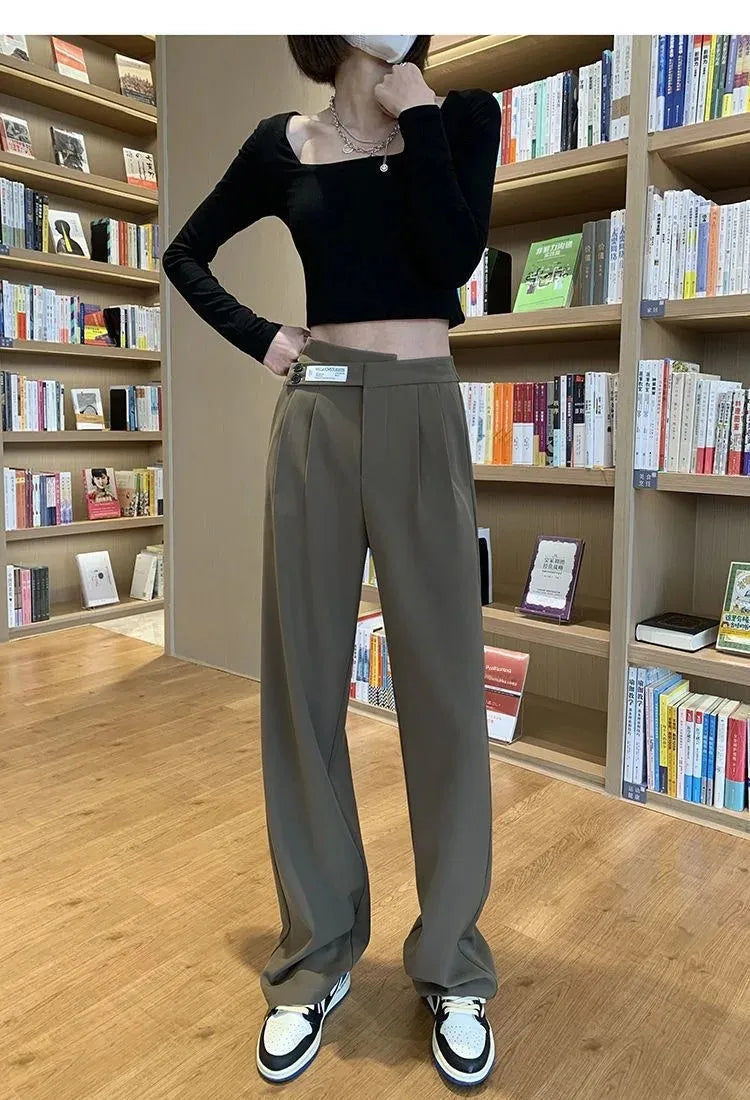 Women's High-Waisted Draped Bell Bottom Trousers™ Loose-Fit Floor-Length Straight-Leg Pants