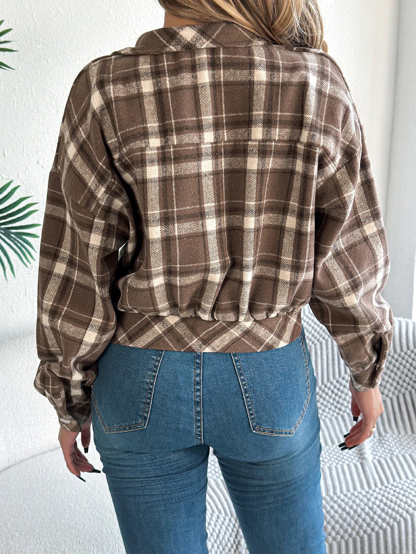 Women's Plaid Short Coat™ Lantern Long Sleeve Turn-Down Collar Button Woolen Jacket