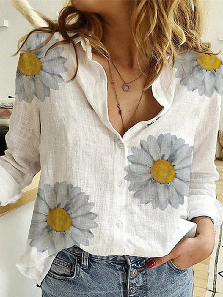 Women's Elegant Cotton Linen Shirts™ Casual Solid Button Lapel Long Sleeve Loose Shirts