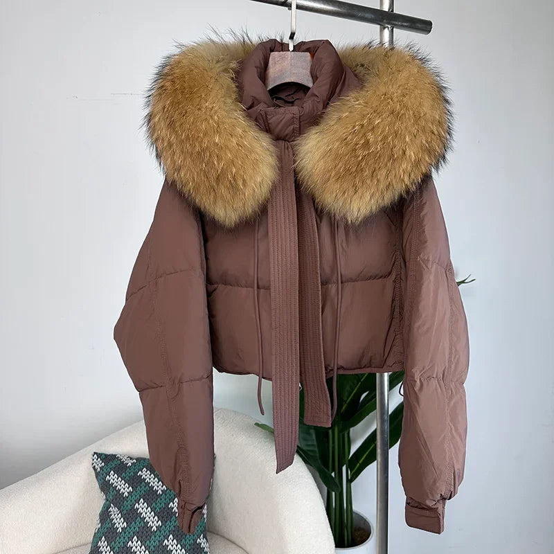 Women's Duck Down Loose Winter Jacket™ Real Fox Fur Raccoon Fur Collar Hooded Thick Warm Detachable Coat