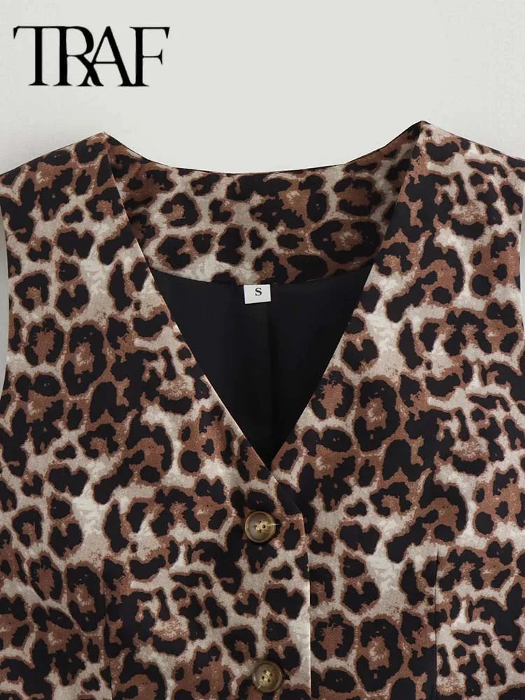 Women's  Leopard Summer Jacket™ V-Neck Single-breasted Cropped Sleeveless Jacket