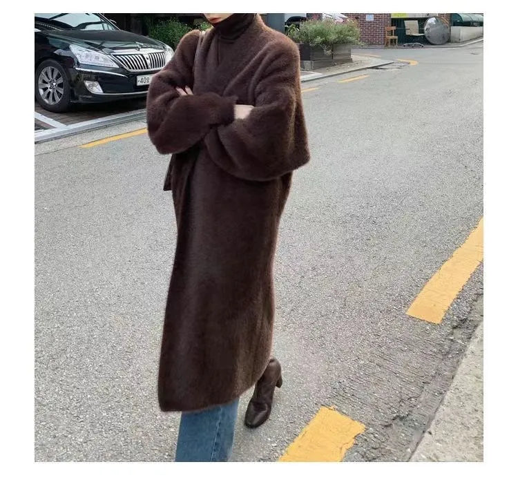 Women's Long Cardigan Coat™ Knitted fluffy Long Sleeve Cashmere Sweater Coat