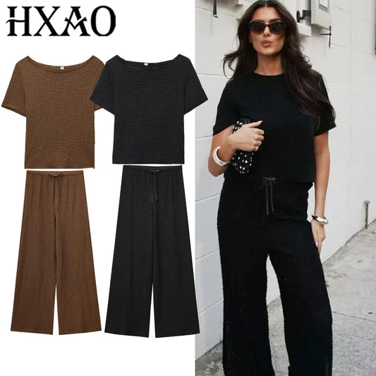 Woman's Suit™ HXAO Short Sleeve Y2K Top  Lace Up Baggy Pants Casual Sets