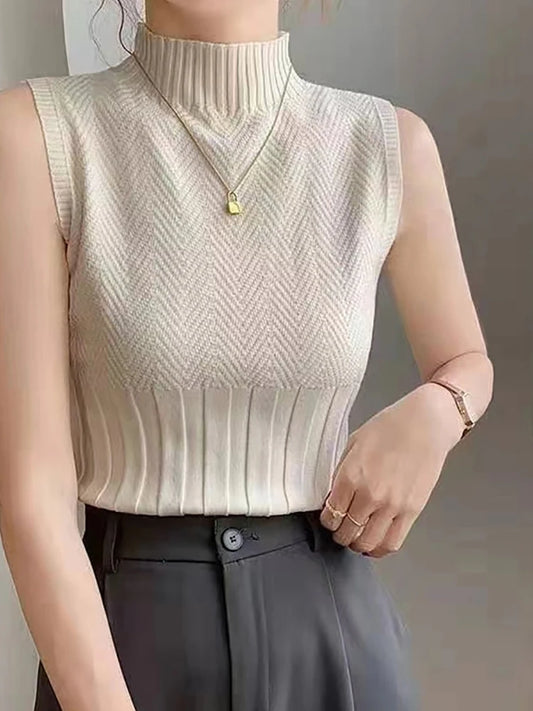 Women's HELIAR Summer Knitted Tank Tops™ Solid Sleeveless Half High Collar Slim Base T-Shirts