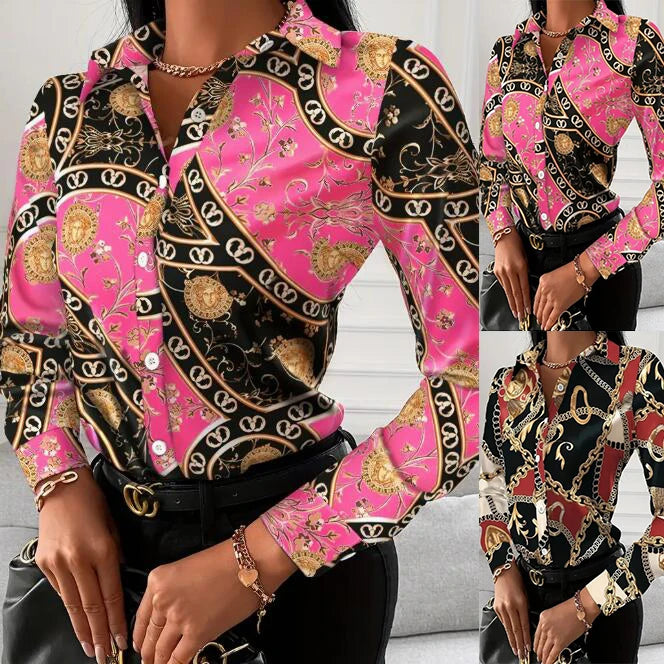 Women's Shirt™ Chain Print Button Front Long Sleeve Shirt
