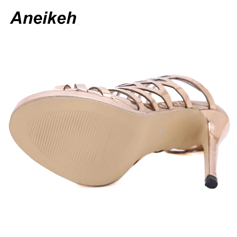 Women's High Heels™ Aneikeh Gladiator Golden Hollow Out High Heel Strap Sandals
