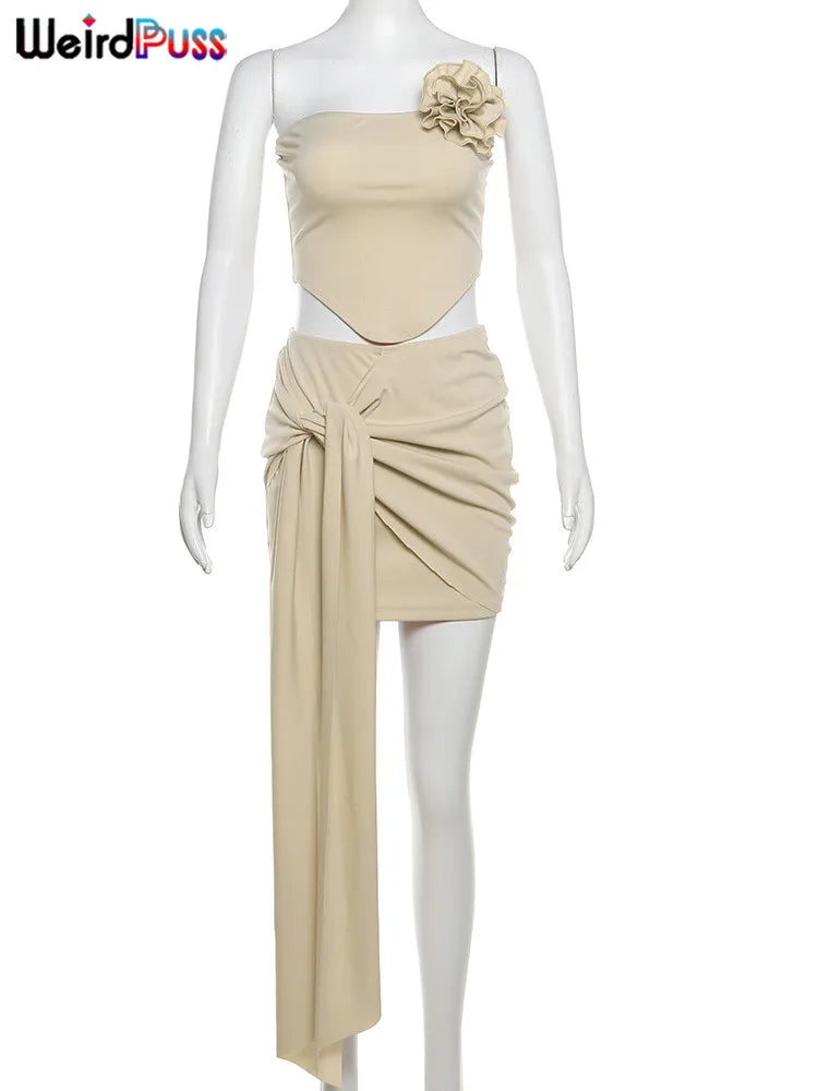 Women 2 Piece Set™ Y2K Summer Flowers Strapless Tops & Skirt