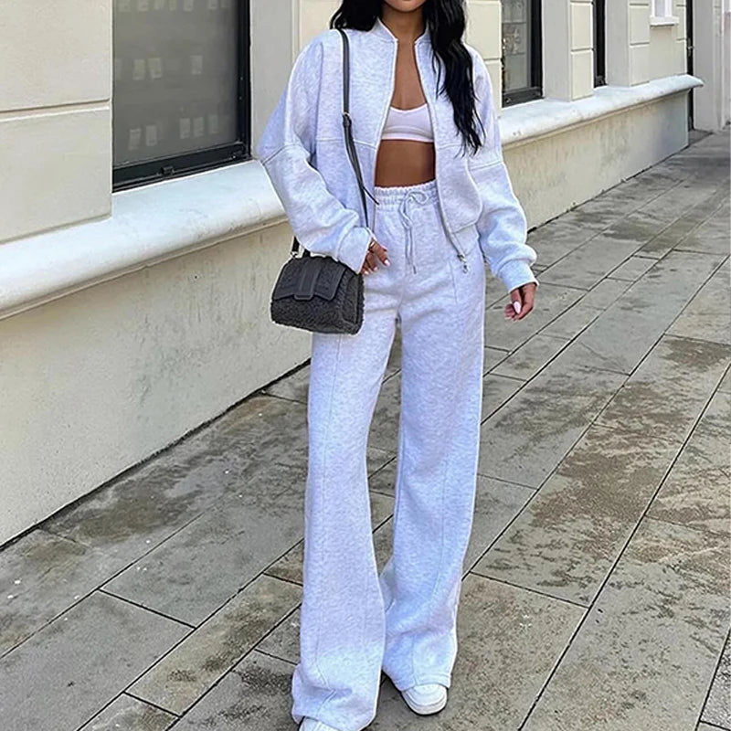 Women's BKLD Tracksuit Sets™ Zip-up Loose Cropped Cardigan + Drawstring Sweatpants