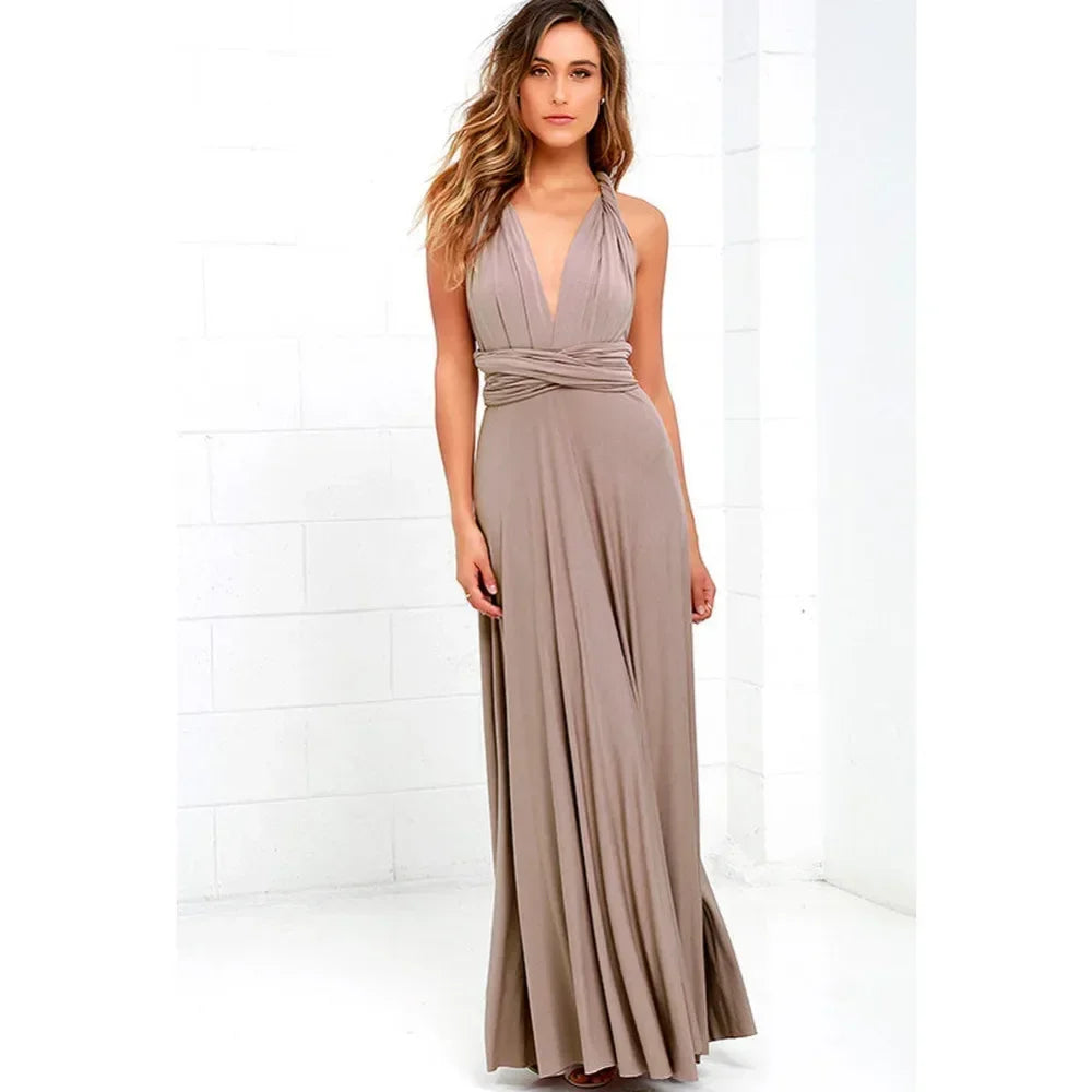 Women's Multi-worn V-neck Long Dress™ Strapped Summer Maxi Dress