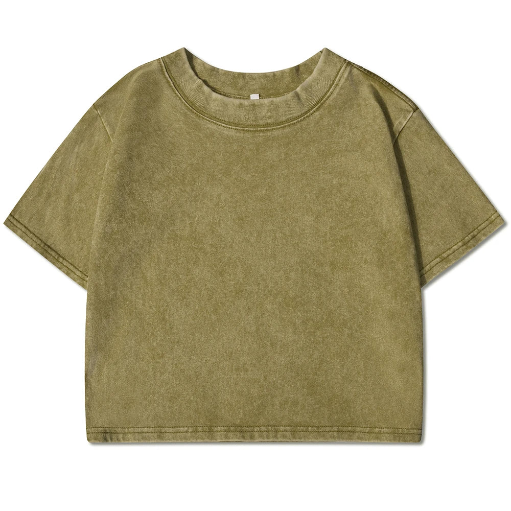 Women's Short Washed T-Shirts™ Soft Cotton Short Sleeve Retro Crop Tees