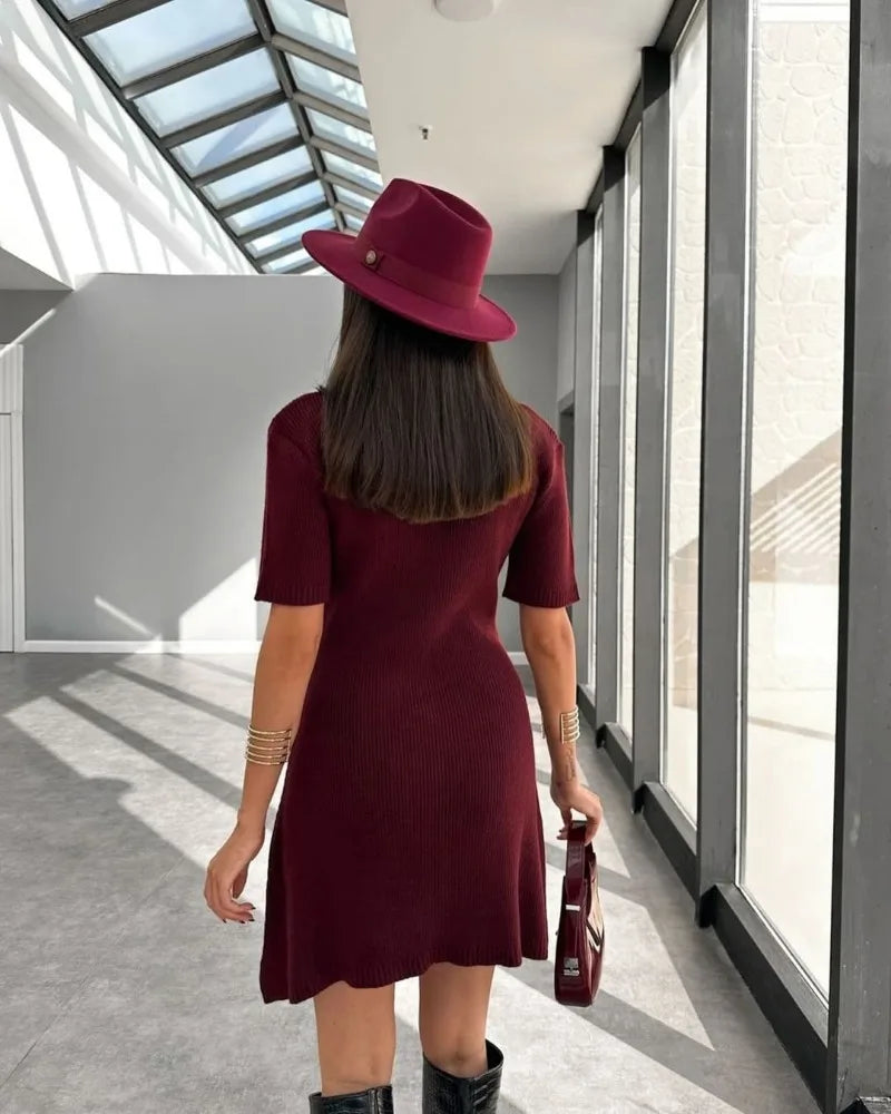 Women's Knit Dress™ Trendix Elegant Slim High Waist Short Sleeve Rib Sweater Bodycon Knitwear Dress
