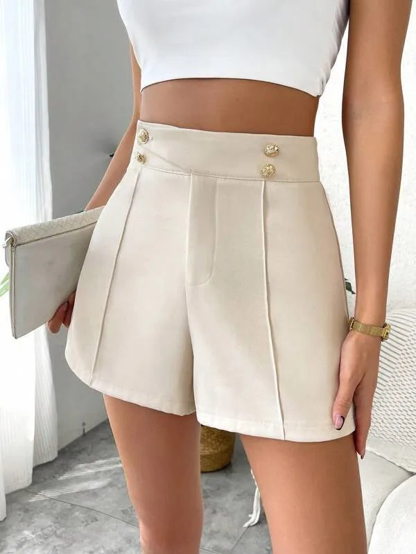 Women's Vintage Shorts™ High Waist Zipper Gold Button Female Short Pants