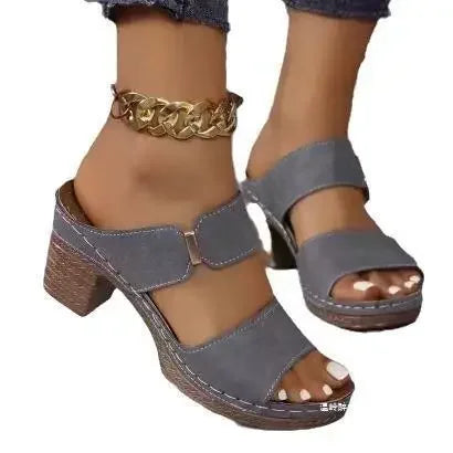 Women's Open-Toe Slippers™ Thick Heel  Rubber Bottom PU Leather Slippers