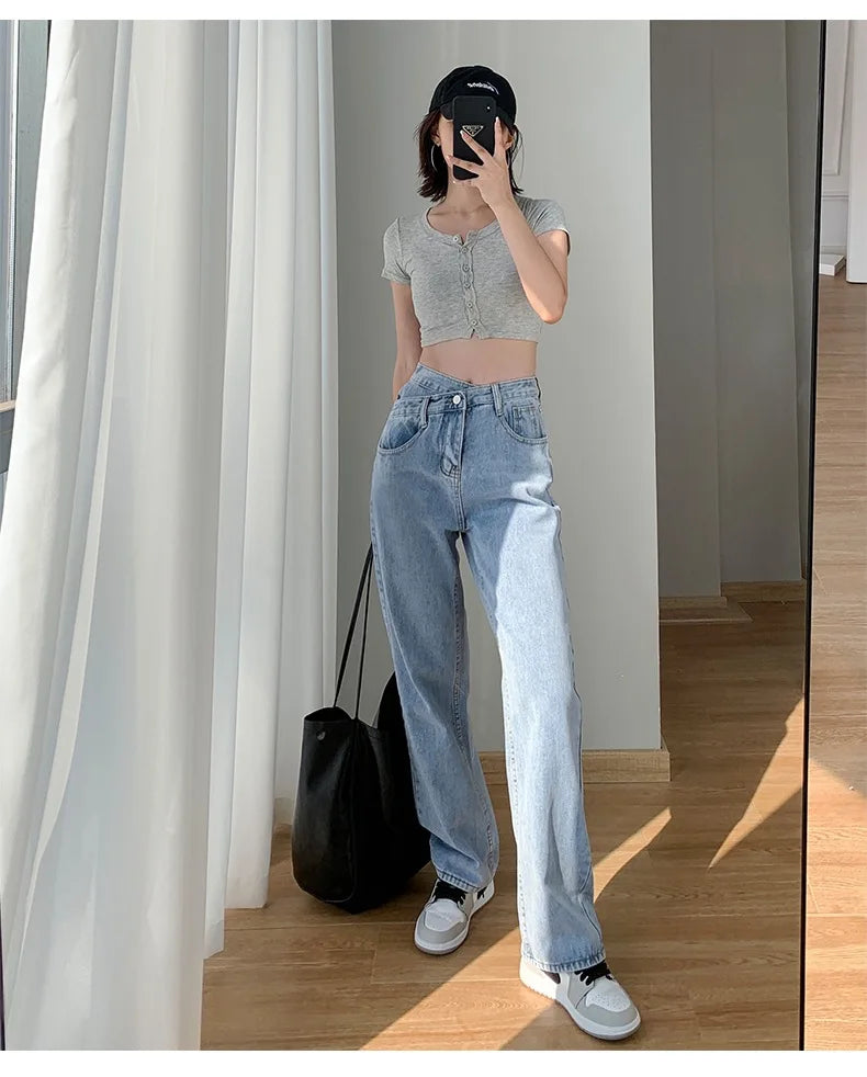 Women's Denim Jeans™ Irregular High-Waisted Wide Straight-Leg Draped Trousers