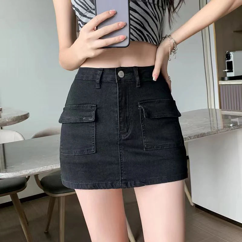 Women's Denim Short Skirt™ Summer Slim High Waist Wrap Hip Mini Pockets Short Skirt