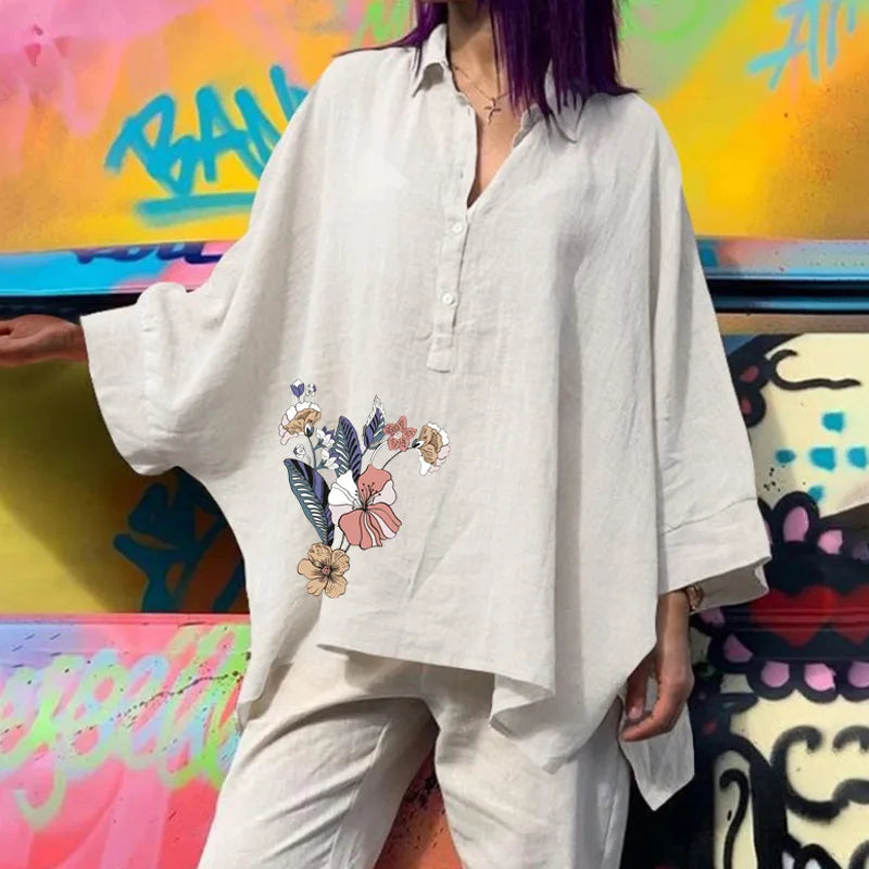Women's Vintage Loose Cotton Shirts™ Punk Style Batwing Sleeve Polo Neck Blouses