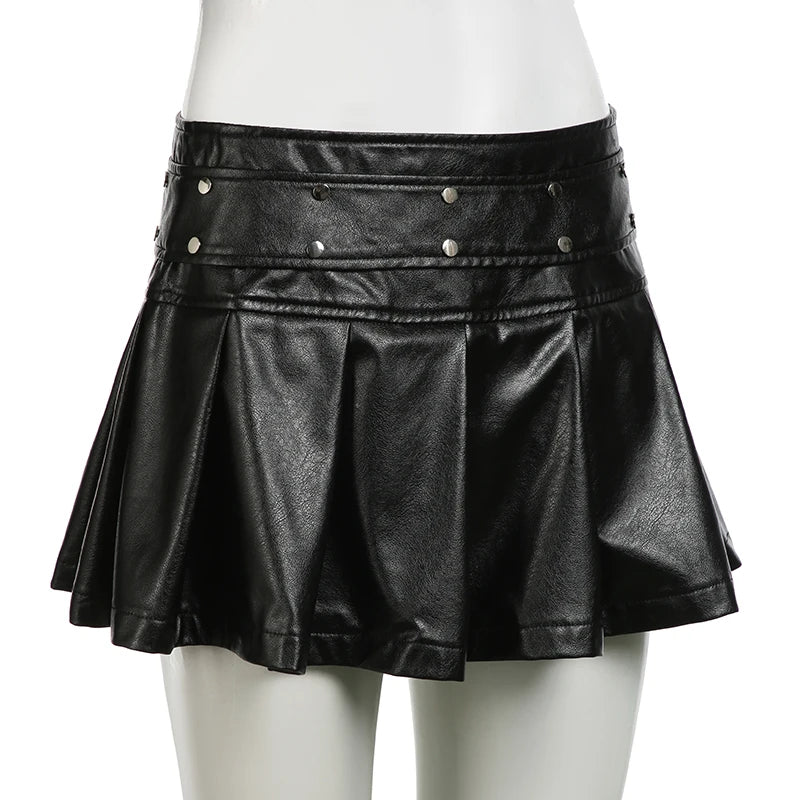Women's Rockmore Y2k Vintage Mini Skirt™ Punk Style PU Leather High Waist Short Skirt