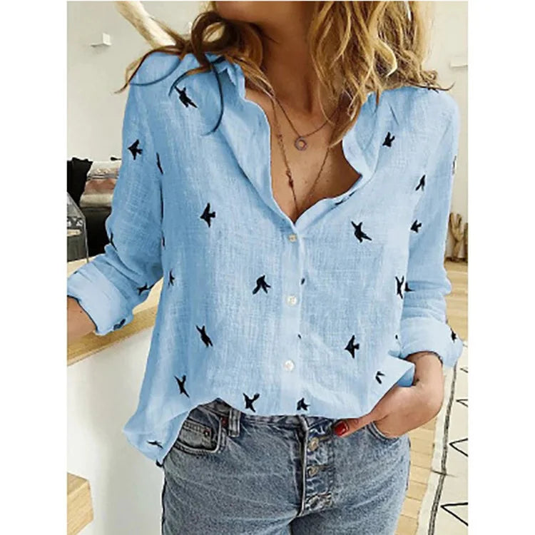 Women's Elegant Cotton Linen Shirts™ Casual Solid Button Lapel Long Sleeve Loose Shirts