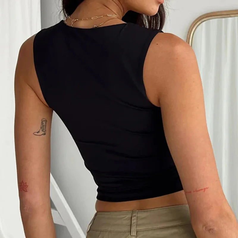 Women's Sleeveless Collar Crop Tops™ Y2K Summer Black Tank Tops