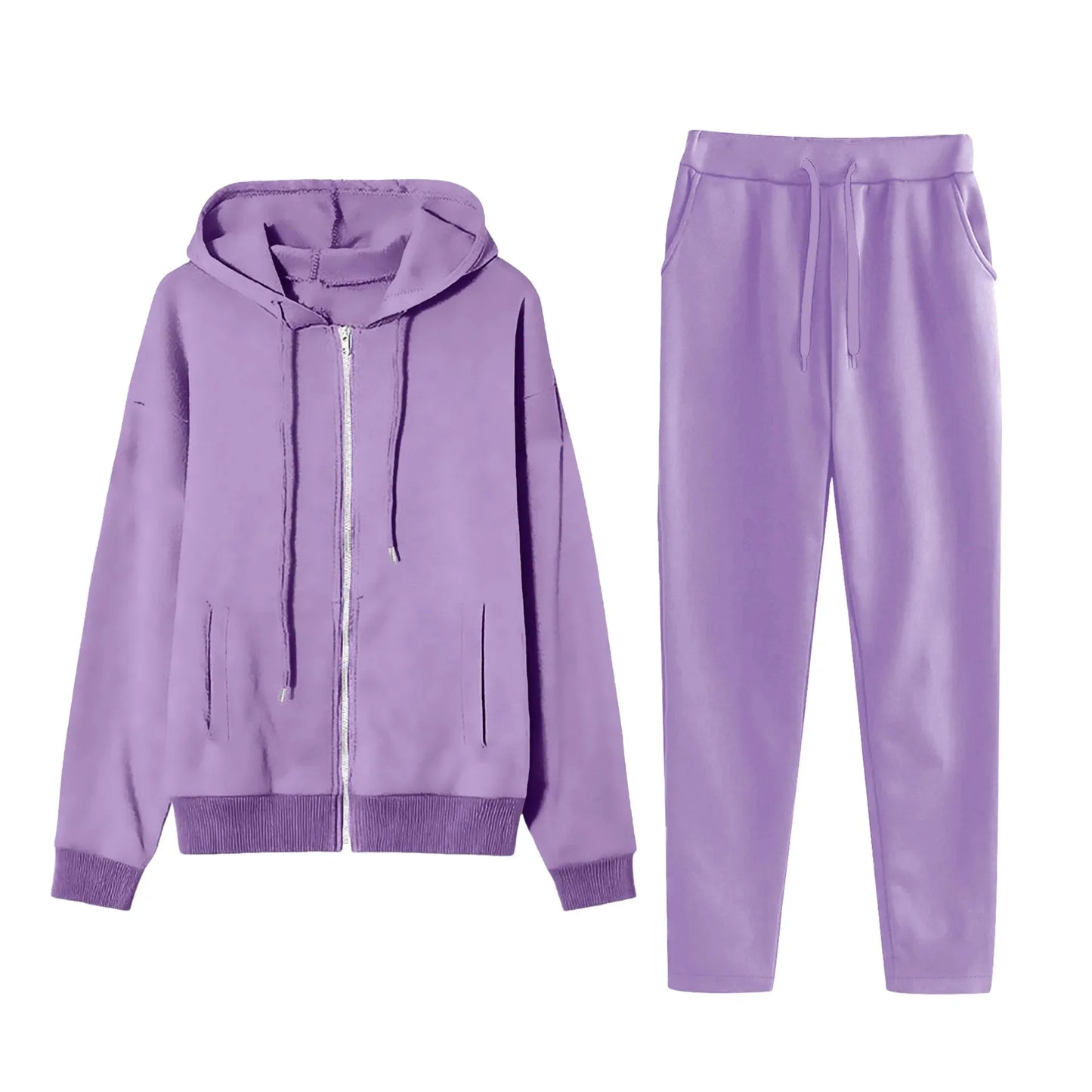 Women's Cross-Border Polyester Cotton Blend Outfit™ Zipper Back Pocket Hoodie And Pants Two-Piece Set