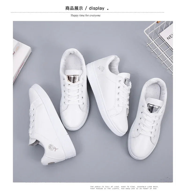 Women's Pu Casual Shoes™ White Breathable Flower Lace-Up Sneakers