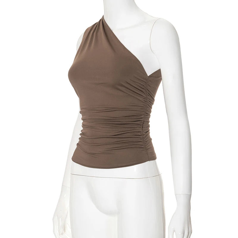 Women's One Shoulder Backless Shrink Tank Top™ Tight Sexy Sleeveless Neckless Slim T-Shirt