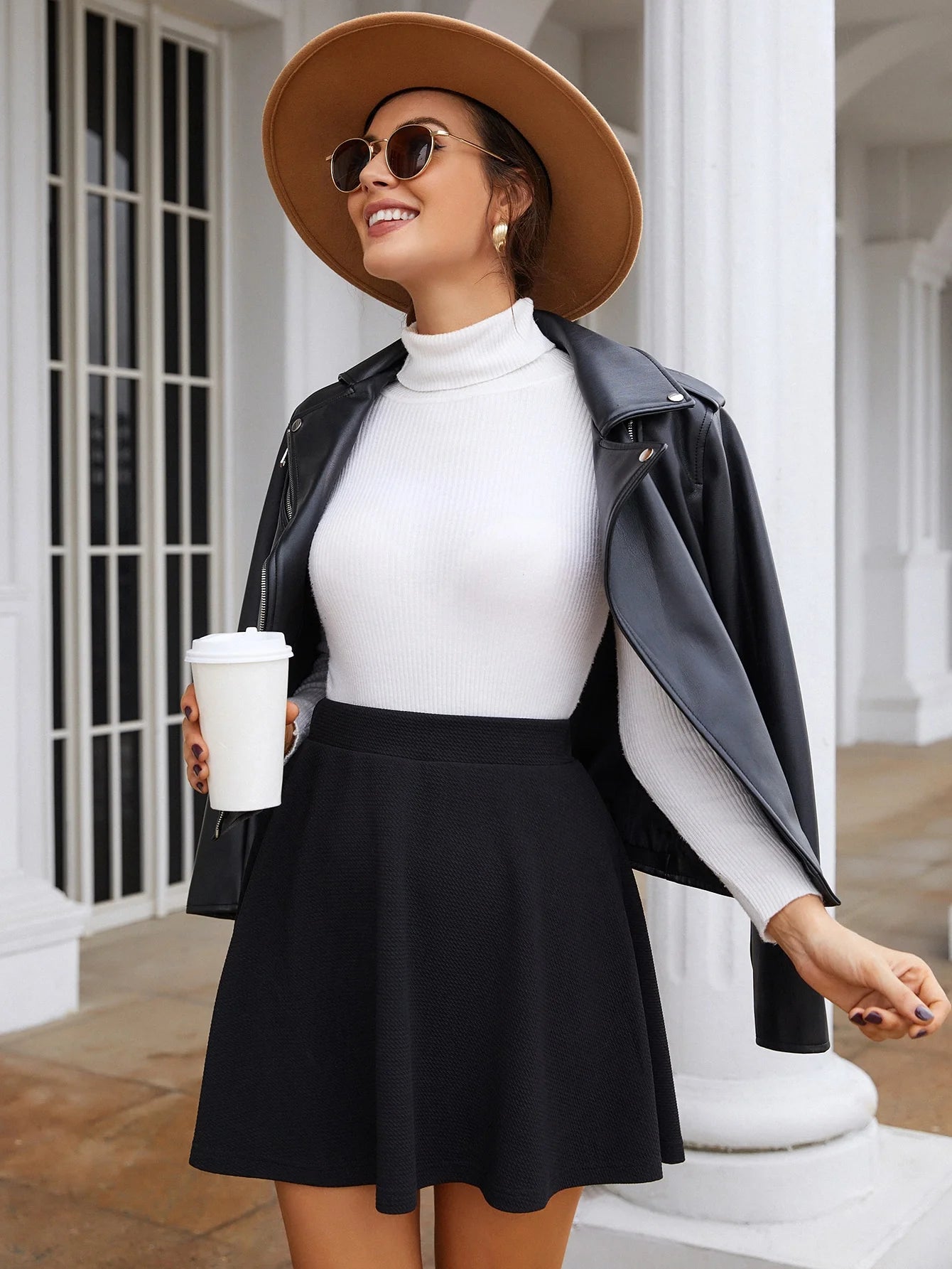 Women's Solid color skirt fluffy skirt™ Elastic waist black umbrella big swing short skirt