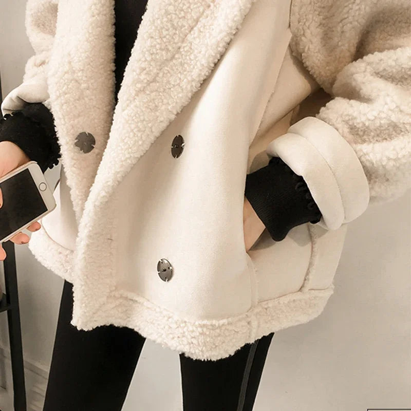 Woman's Lamb Wool Plush™ Shearling Long Sleeve Casual American Retro Short Jacket