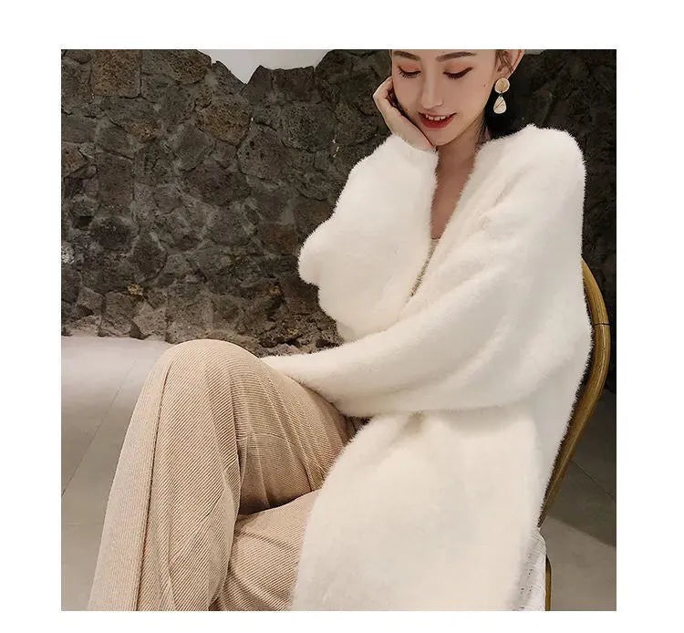 Women's Long Cardigan Coat™ Knitted fluffy Long Sleeve Cashmere Sweater Coat