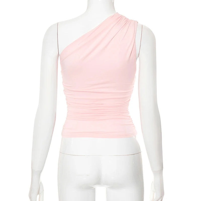 Women's One Shoulder Backless Shrink Tank Top™ Tight Sexy Sleeveless Neckless Slim T-Shirt