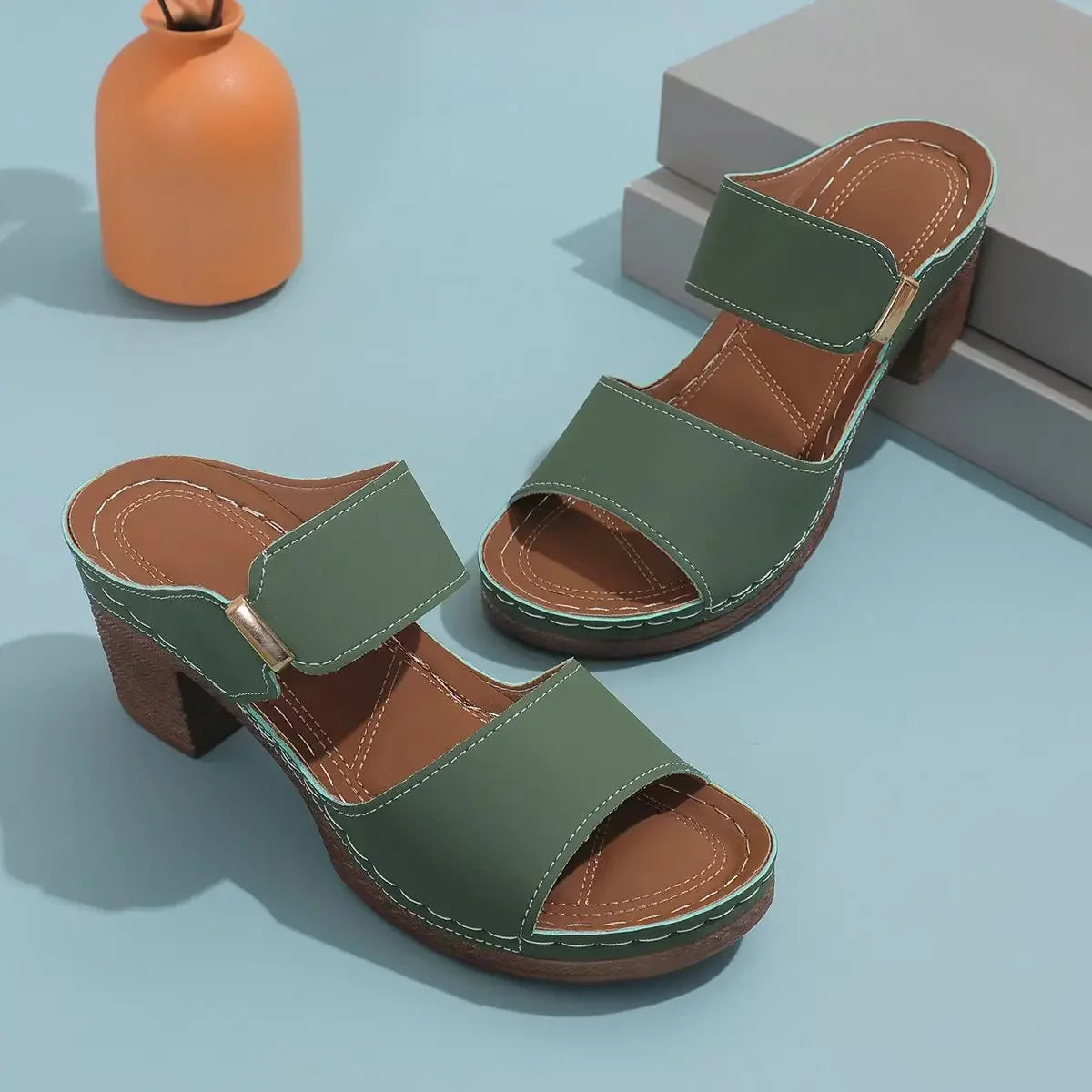 Women's Open-Toe Slippers™ Thick Heel  Rubber Bottom PU Leather Slippers