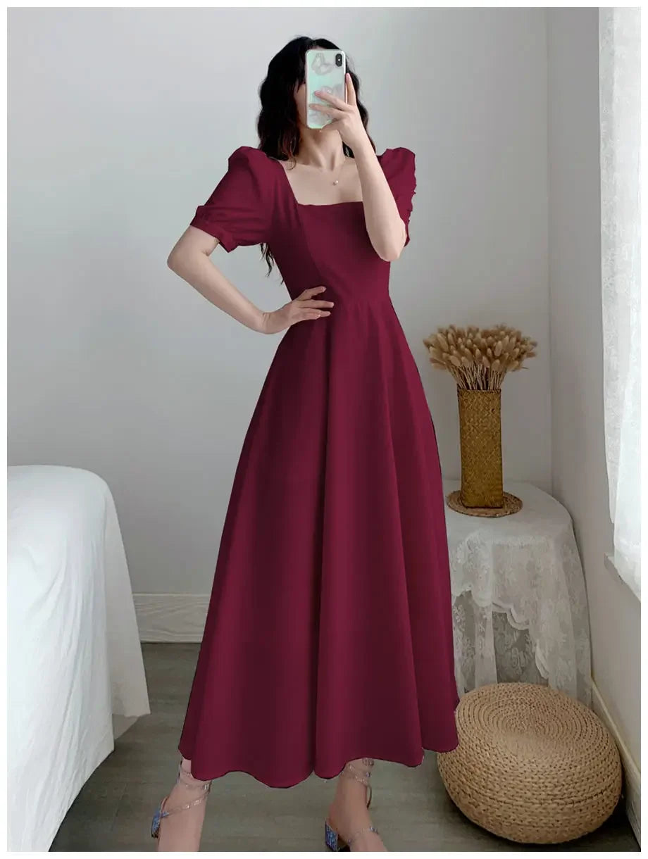 Women's Elegant Slimming Long Dress™ Puff Sleeves Square Collar Dress