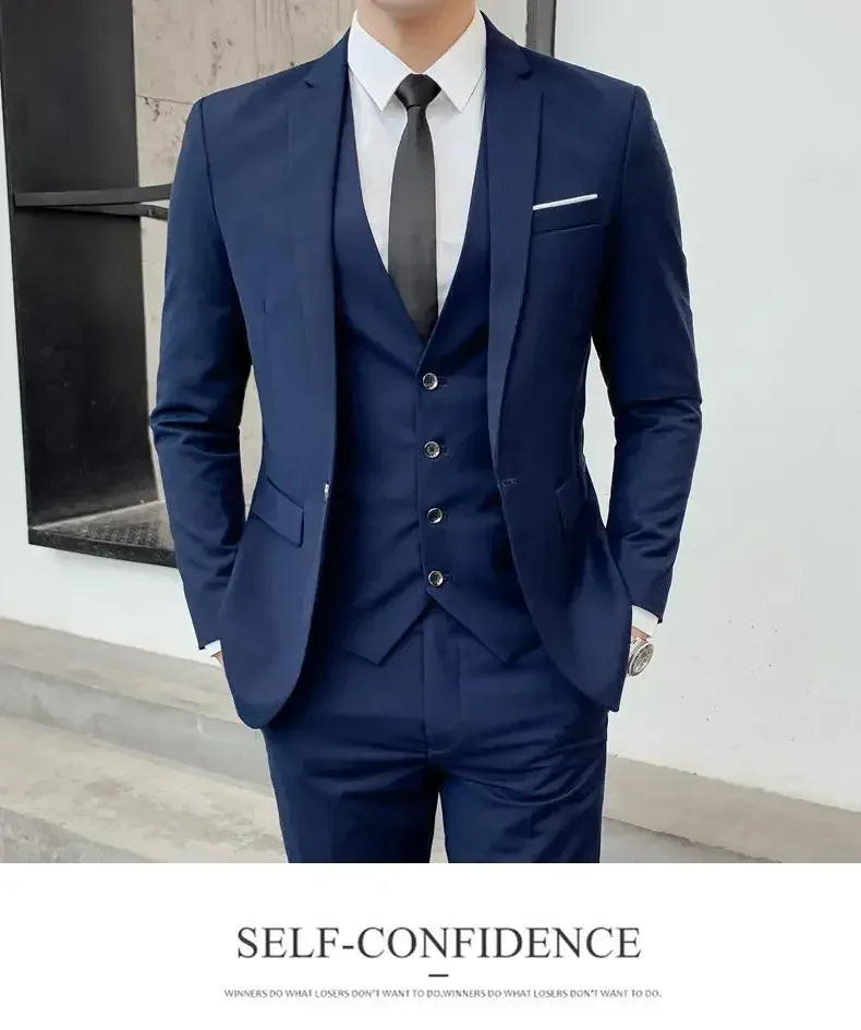 Men's Suit (Blazer+ Vest + Pants)™ Solid Color Casual Slim-fit Suit