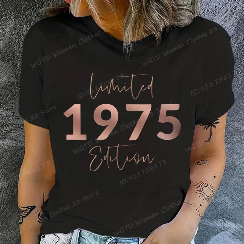 Women's Short Sleeve Crew Neck Tops™ Limited Edition 1975 Vintage Letter Print T-Shirts