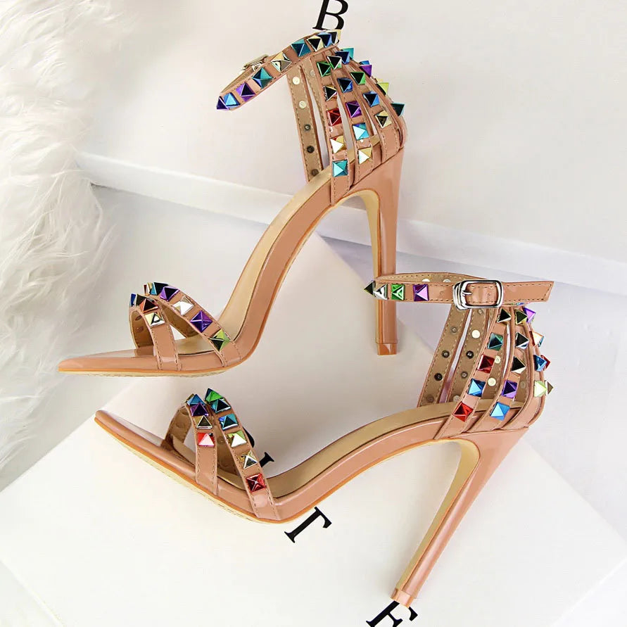 Women High Heels Rivets Studded Sandals™  Stiletto Gladiator Pumps Open Toe Luxury Sandals